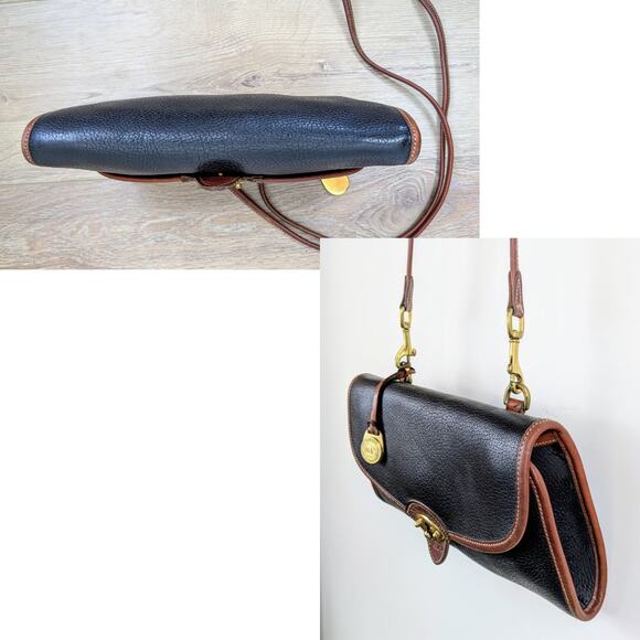 Dooney & Bourke AWL Leather Crossbody Envelope Clutch Black British Tan VTG 90s - Picture 10 of 11